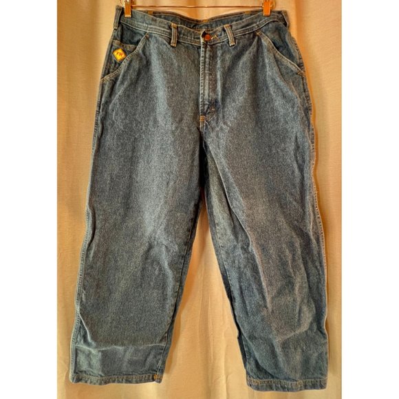 Saf-Tech Flame Resistant Carpenter Jeans HRC2 Blue Straight Leg Cotton 36x30 EUC - Picture 1 of 16